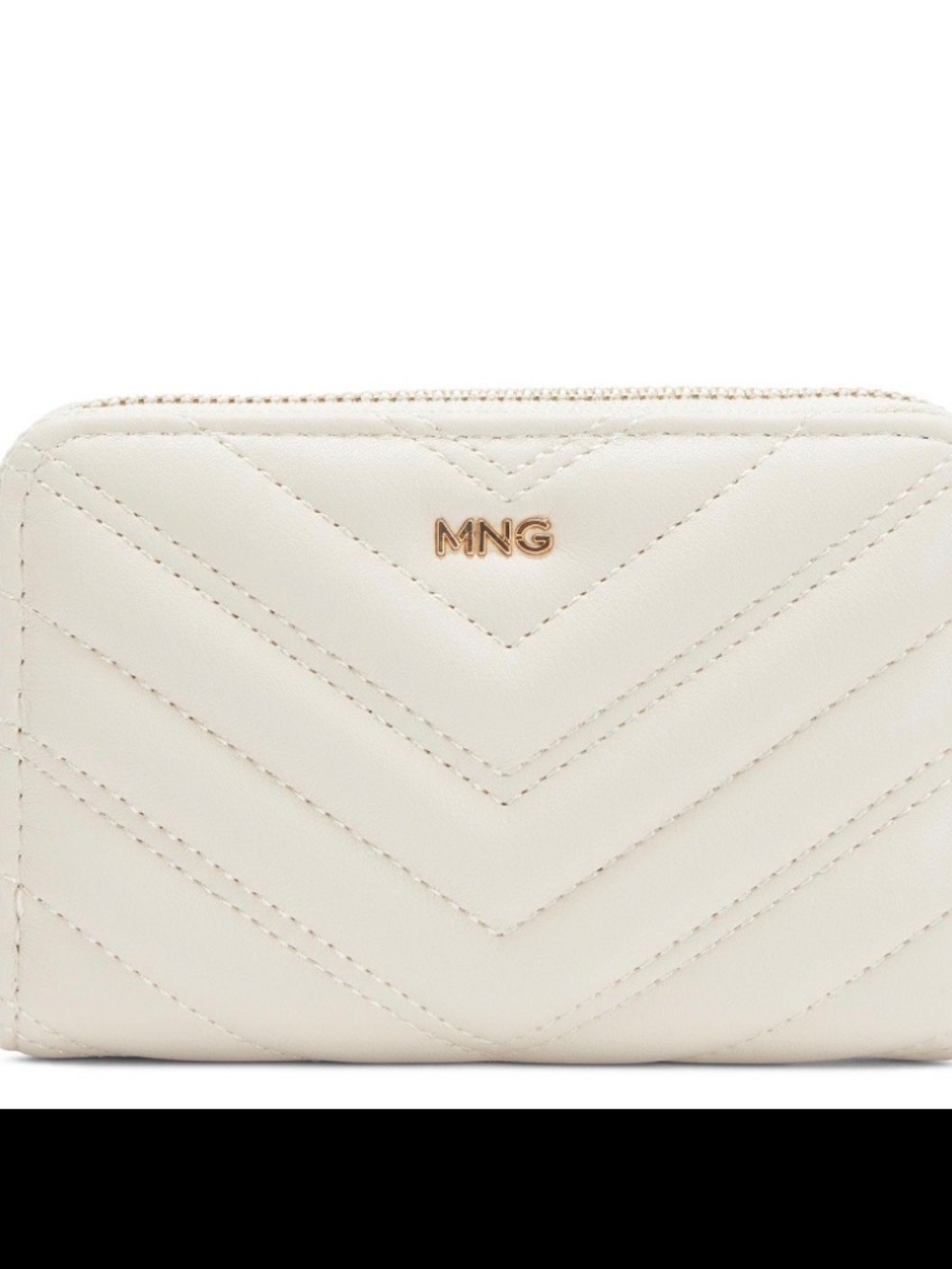 MANGO Cream Quilted Zip Around Wallet Wristlet